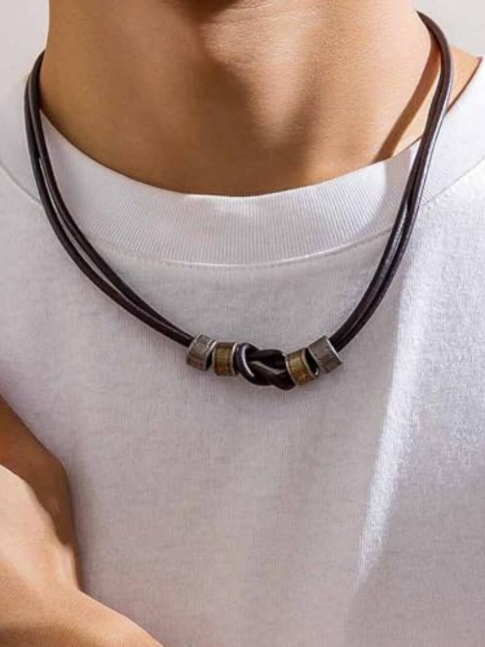 New - PU Leather Necklace for Men with Pendant, Black Leather Choker Necklace